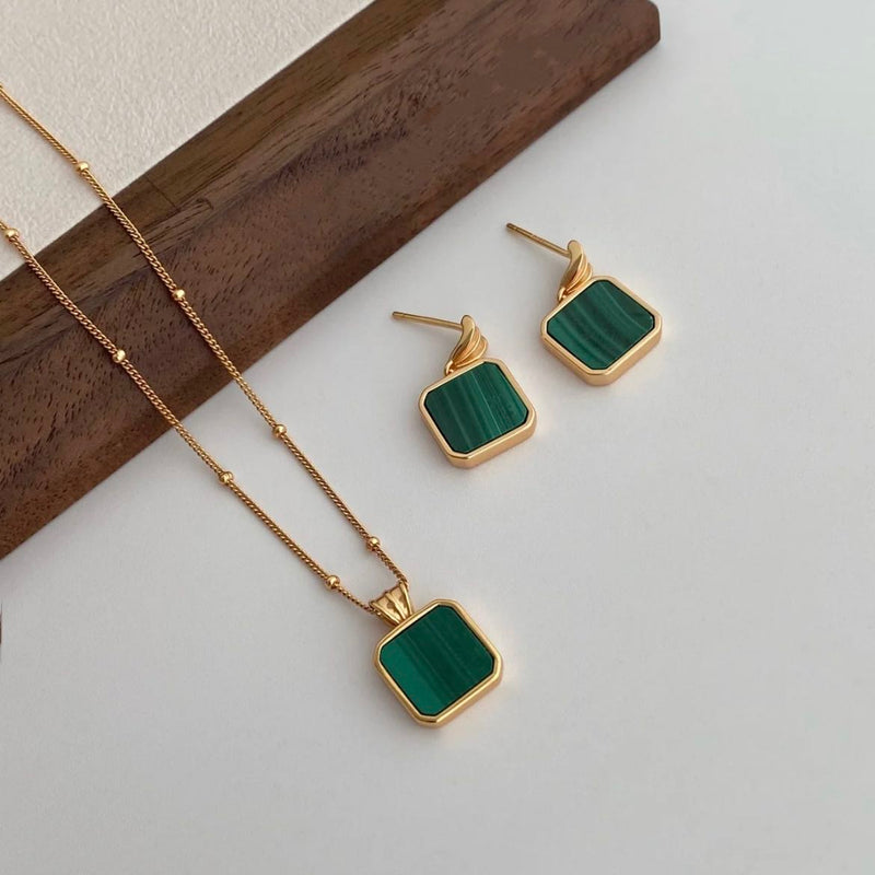 925 sterling silver with 18K gold plating | Natural malachite