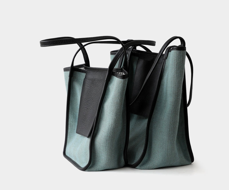 Full-grain leather and Natural cotton-linen fabric Bag