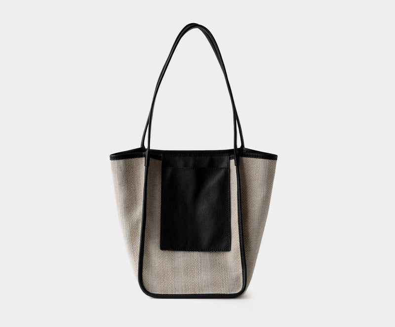 Full-grain leather and Natural cotton-linen fabric Bag