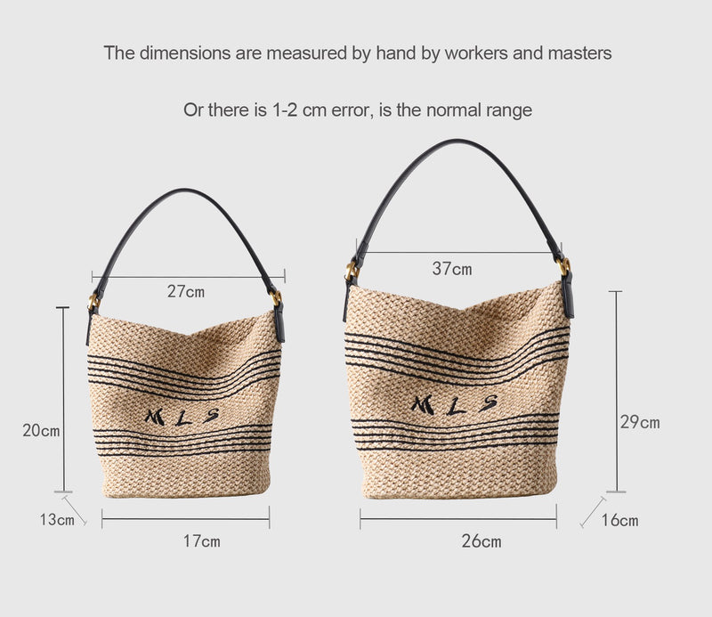 PP grass and Top-grain leather Bag | Sunshine