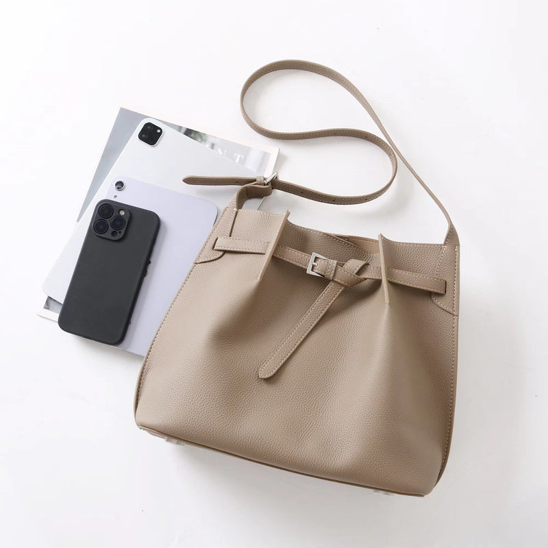Full-grain leather Bucket bag|Casual Simplicity