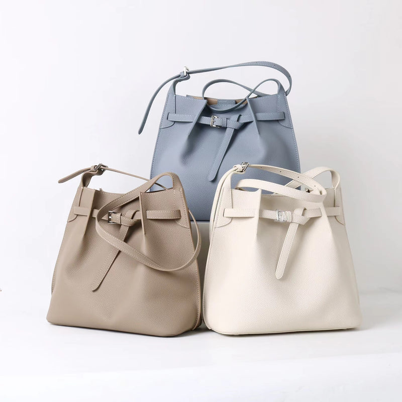 Full-grain leather Bucket bag|Casual Simplicity