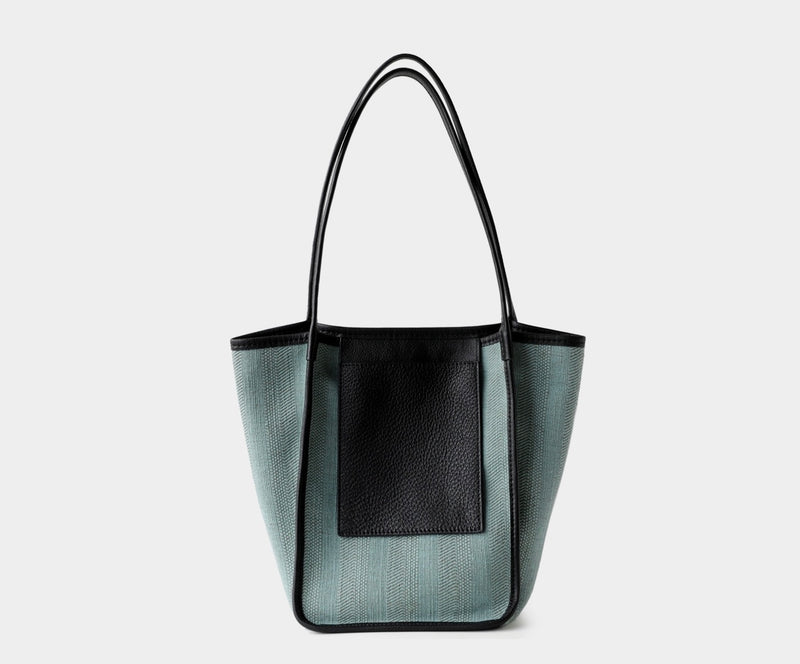 Full-grain leather and Natural cotton-linen fabric Bag