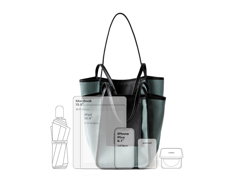 Full-grain leather and Natural cotton-linen fabric Bag
