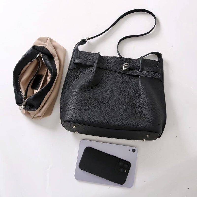 Full-grain leather Bucket bag|Casual Simplicity