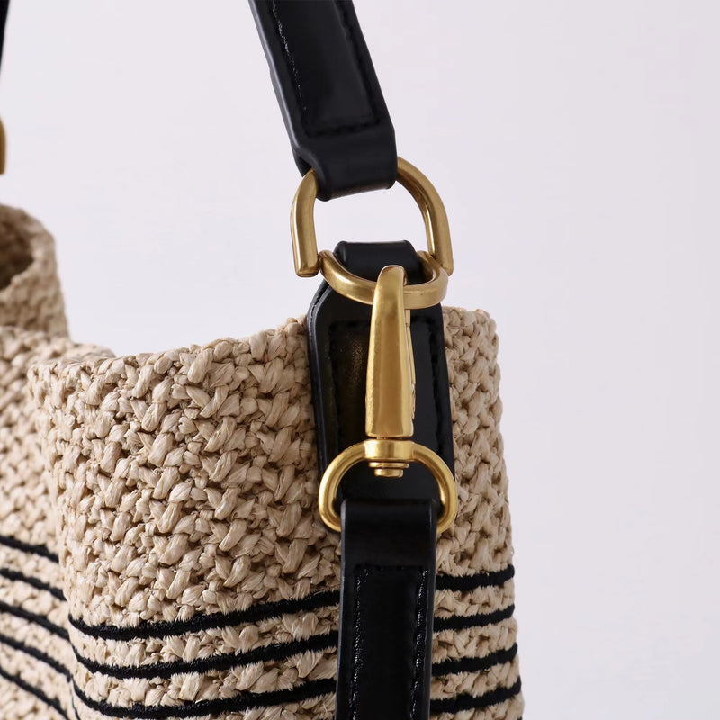 PP grass and Top-grain leather Bag | Sunshine