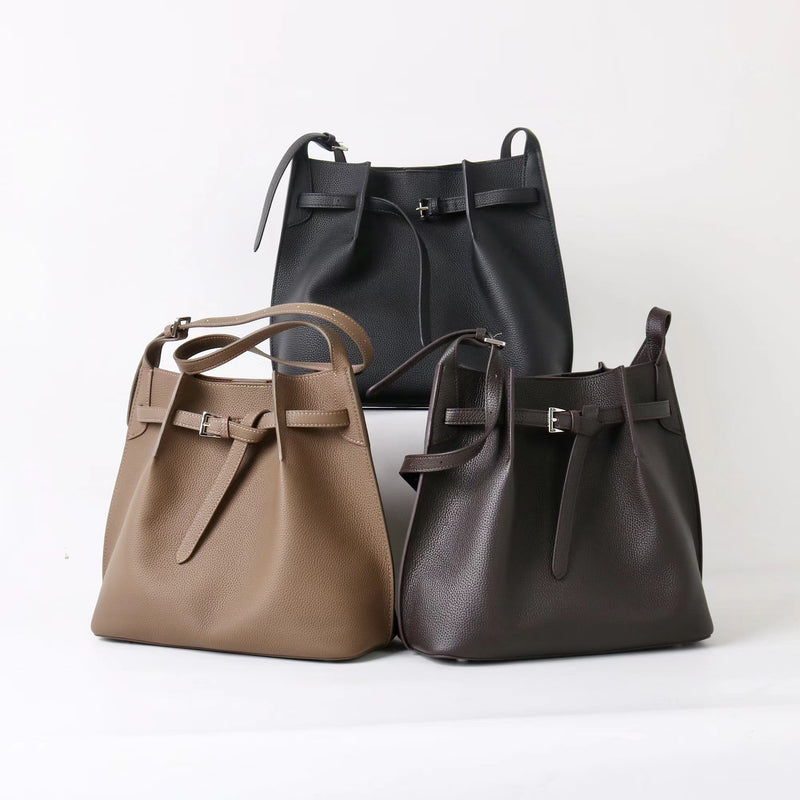 Full-grain leather Bucket bag|Casual Simplicity