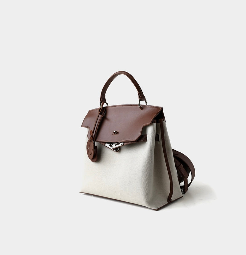 Split cowhide leather and canvas bag|Fusion