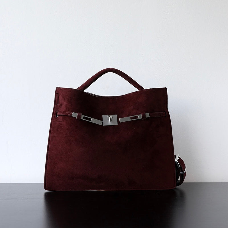Cowhide Suede Leather Bag|Velvet Echo