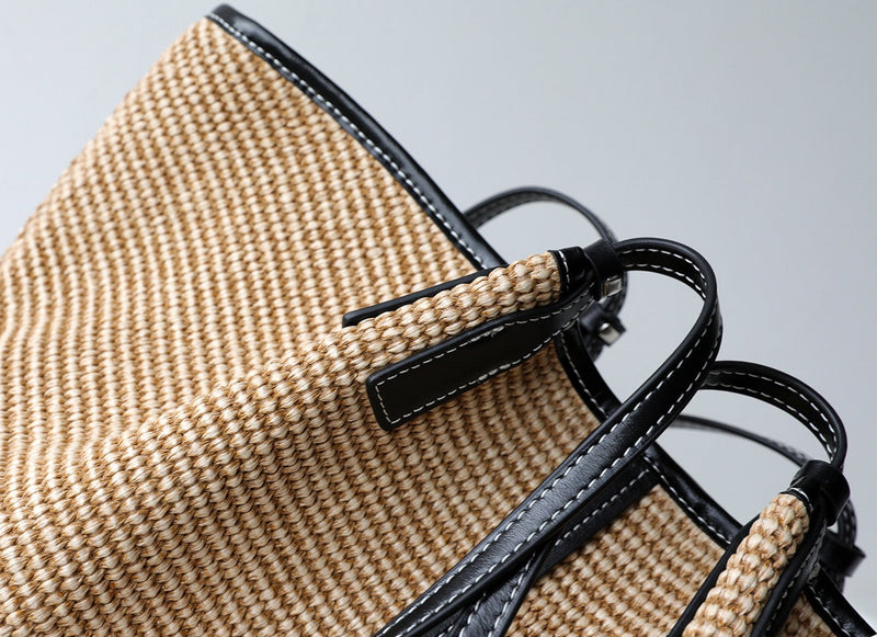 Natural Raffia Woven Bag | Woman and sea