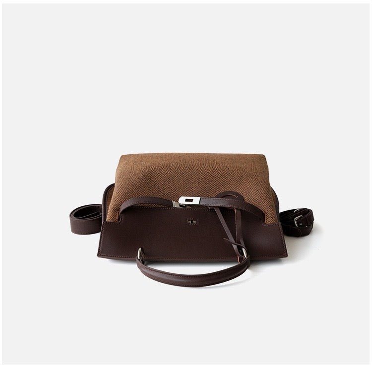 Refined split cowhide leather and Wool Blend Patchwork Bag | Open country