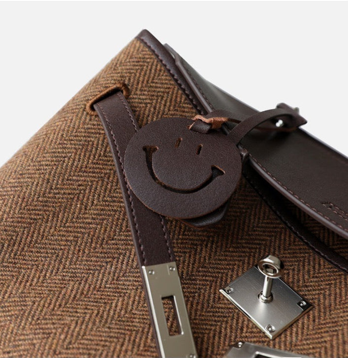 Refined split cowhide leather and Wool Blend Patchwork Bag | Open country