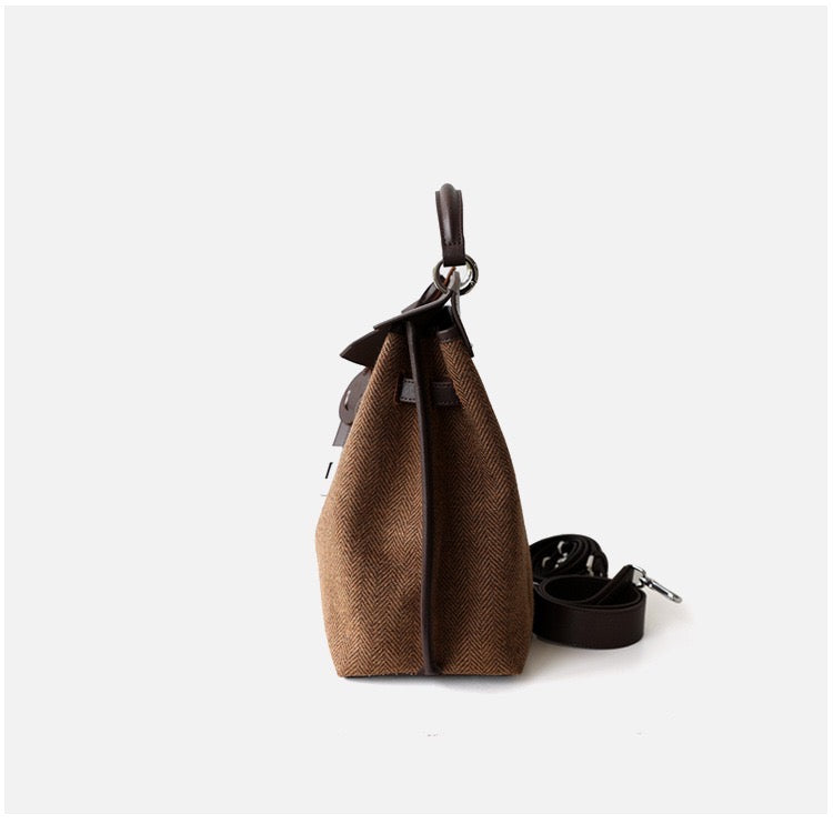 Refined split cowhide leather and Wool Blend Patchwork Bag | Open country