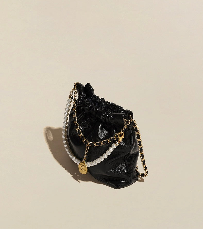 Top-Grain Leather bag | pearl handle bag