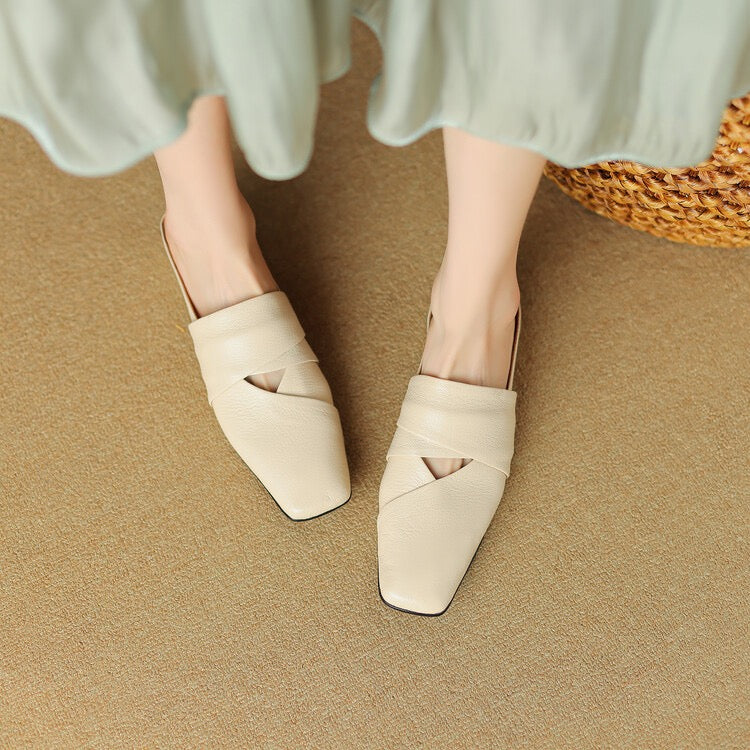 Leather flat Slippers / Hot wind