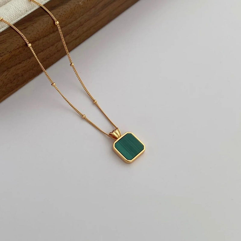 925  sterling silver with 18K gold plating | Natural malachite