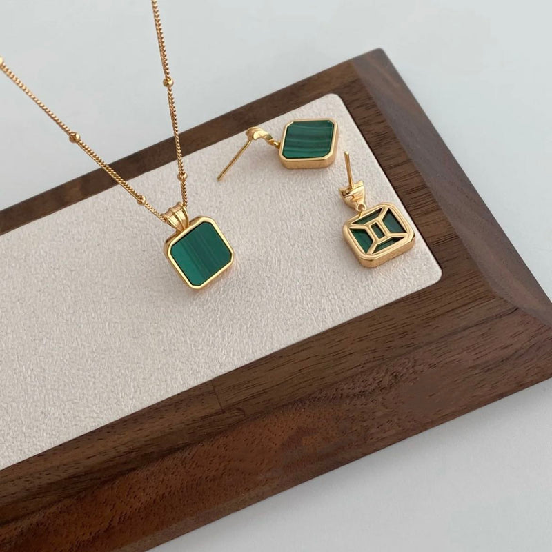 925  sterling silver with 18K gold plating | Natural malachite