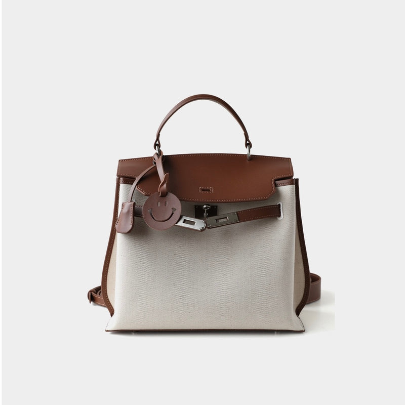 Split cowhide leather and canvas bag｜Fusion