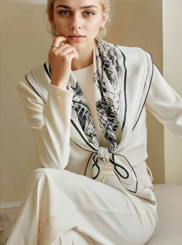 Twill Silk Scarf / Urban sketch