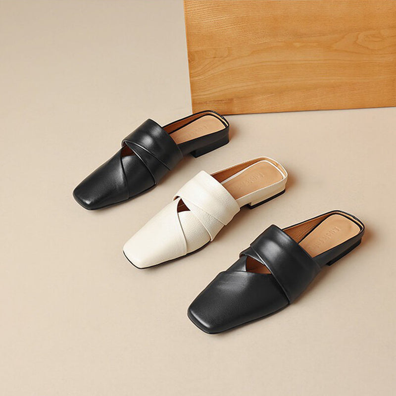 Leather flat Slippers / Hot wind