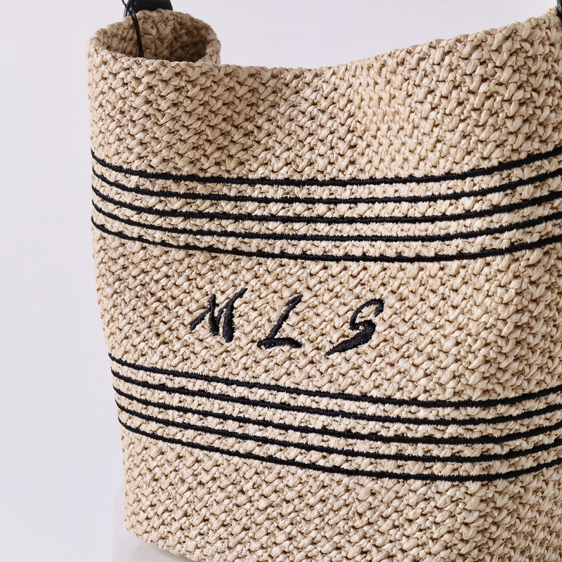 PP grass and Top-grain leather Bag | Sunshine