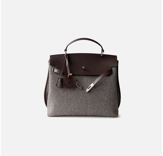 Refined split cowhide leather and Wool Blend Patchwork Bag | Open country