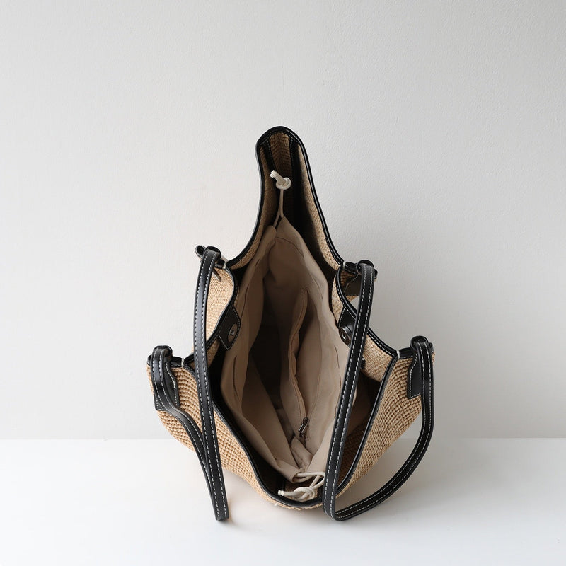 Natural Raffia Woven Bag | Woman and sea