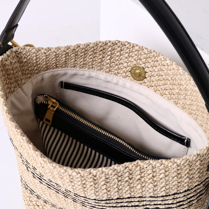 PP grass and Top-grain leather Bag | Sunshine