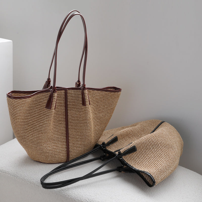 Natural Raffia Woven Bag | Woman and sea