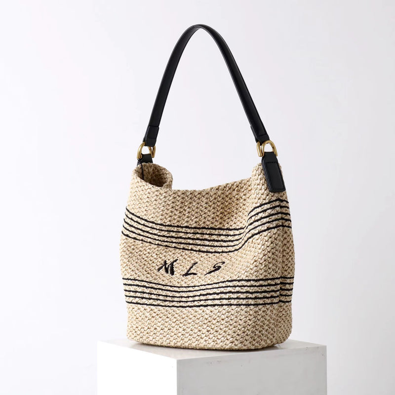 PP grass and Top-grain leather Bag | Sunshine