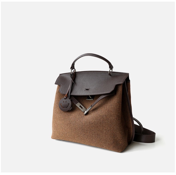 Refined split cowhide leather and Wool Blend Patchwork Bag | Open country