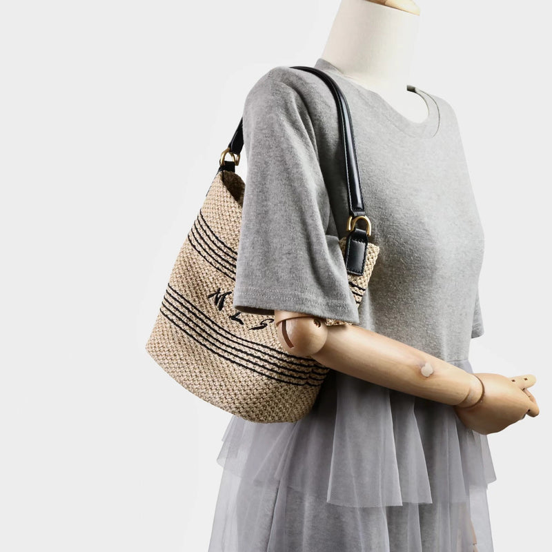 PP grass and Top-grain leather Bag | Sunshine