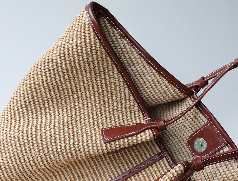 Natural Raffia Woven Bag | Woman and sea