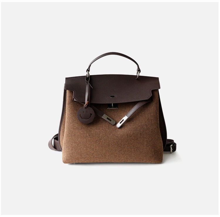 Refined split cowhide leather and Wool Blend Patchwork Bag | Open country