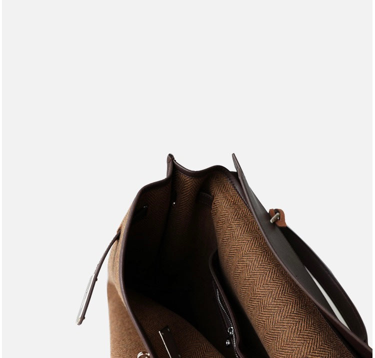 Refined split cowhide leather and Wool Blend Patchwork Bag | Open country