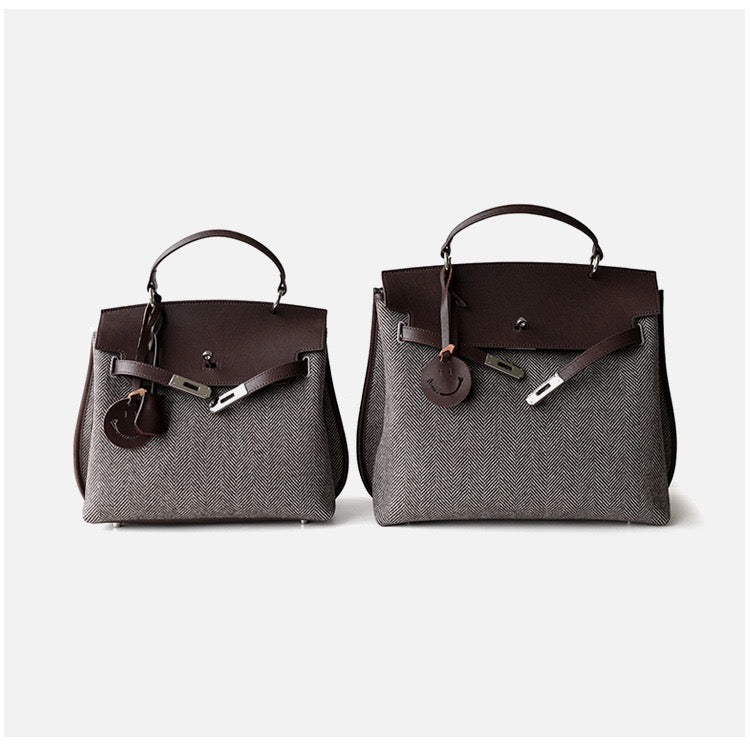 Refined split cowhide leather and Wool Blend Patchwork Bag | Open country