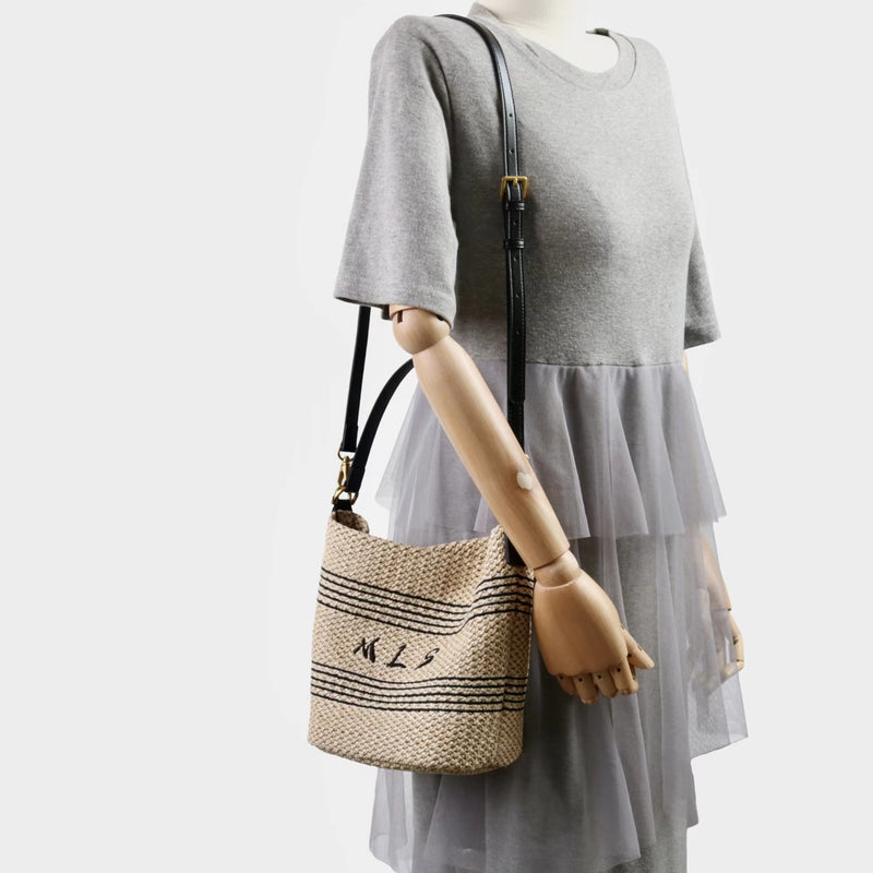 PP grass and Top-grain leather Bag | Sunshine