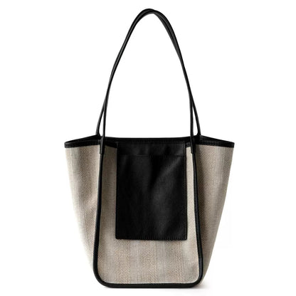 Full-grain leather and Natural cotton-linen fabric Bag