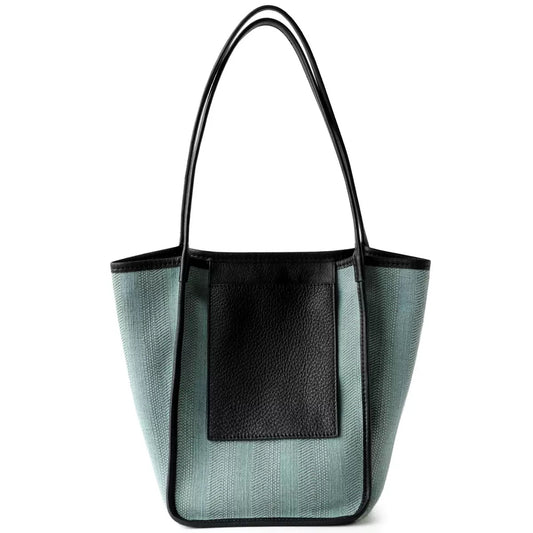 Full-grain leather and Natural cotton-linen fabric Bag