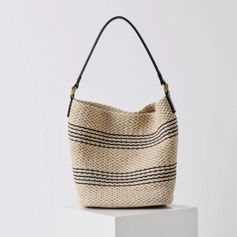 PP grass and Top-grain leather Bag | Sunshine
