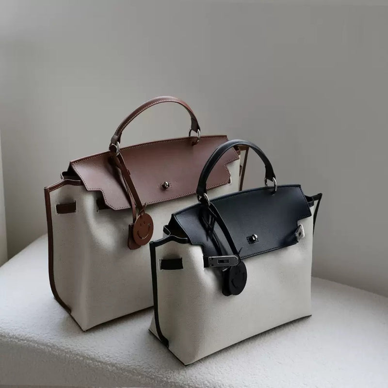 Split cowhide leather and canvas bag｜Fusion