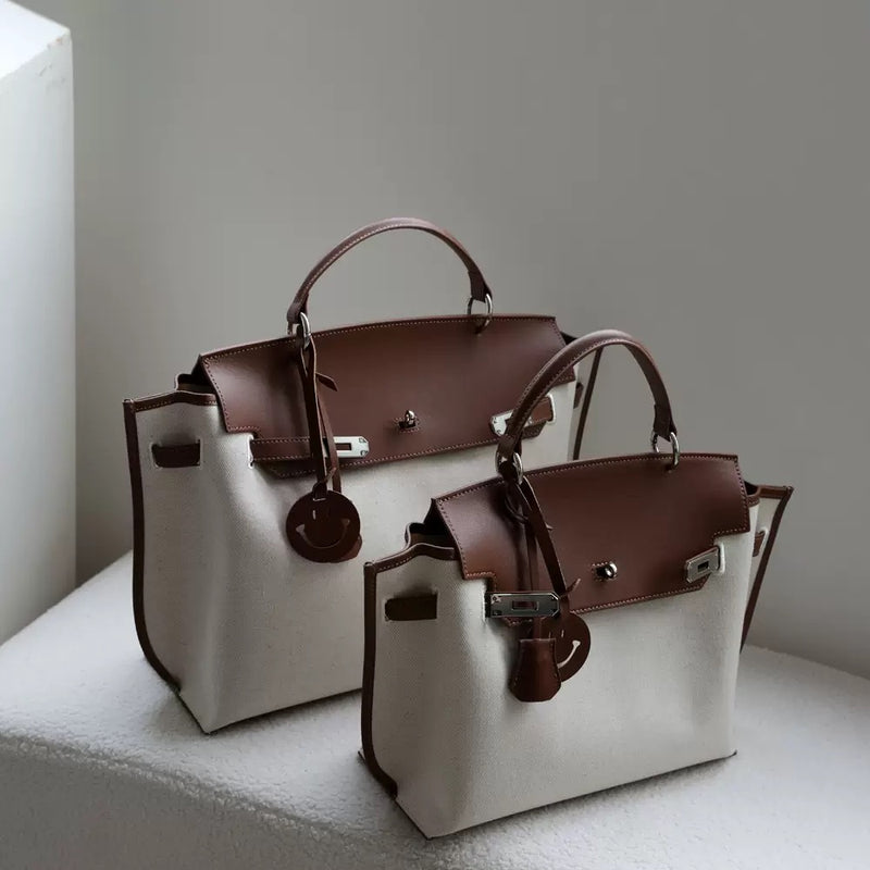 Split cowhide leather and canvas bag｜Fusion