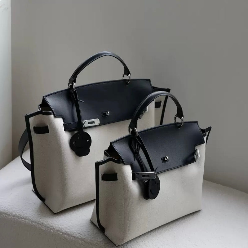 Split cowhide leather and canvas bag｜Fusion