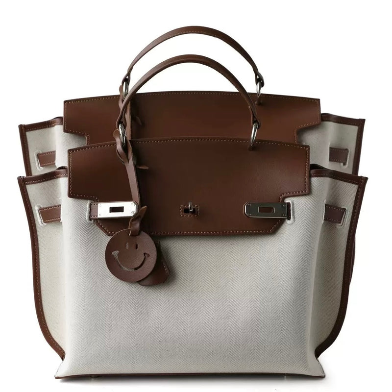 Split cowhide leather and canvas bag｜Fusion