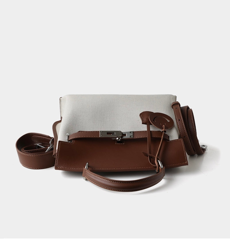 Split cowhide leather and canvas bag｜Fusion