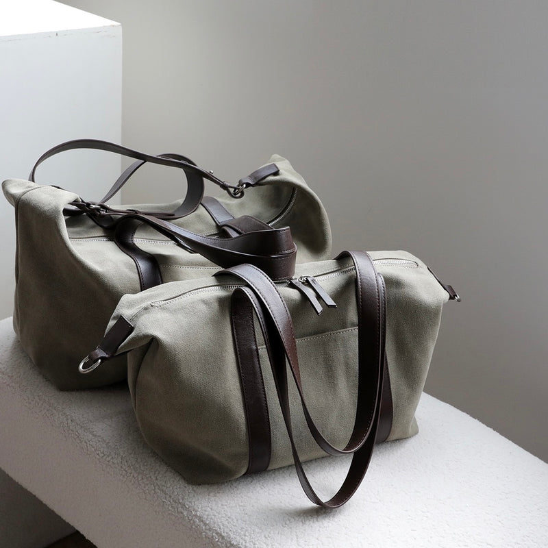 Vegetable-Tanned Cowhide and Canvas Tote Bag ｜Olive
