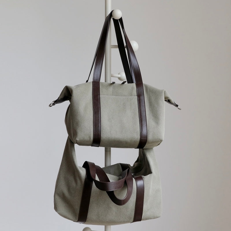 Vegetable-Tanned Cowhide and Canvas Tote Bag ｜Olive