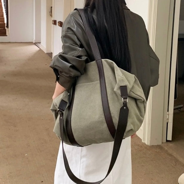 Vegetable-Tanned Cowhide and Canvas Tote Bag ｜Olive