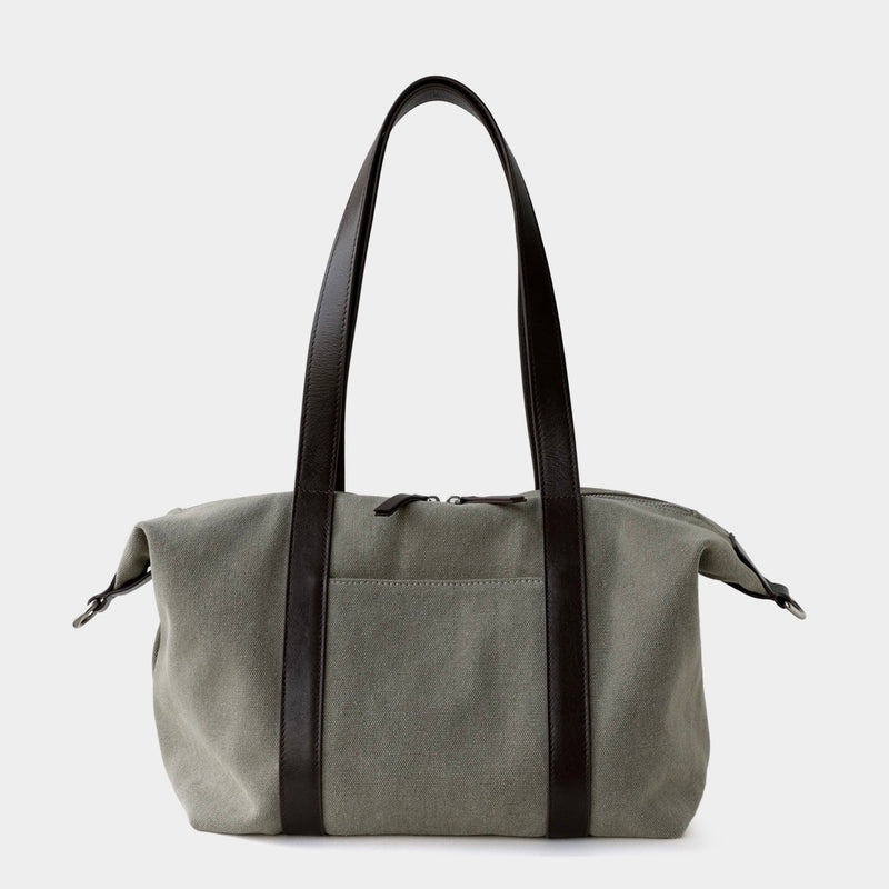 Vegetable-Tanned Cowhide and Canvas Tote Bag ｜Olive
