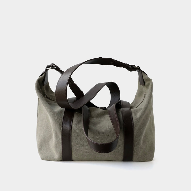 Vegetable-Tanned Cowhide and Canvas Tote Bag ｜Olive